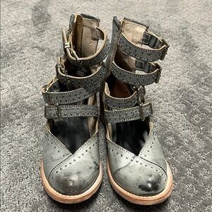 Freebird Felicity Strappy Gray Studded Ankle Boots